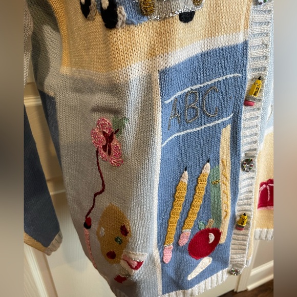 New Storybook Knits Labor of Love Colorful Graphic Knit Cardigan M - Picture 5 of 16